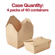 Bulk case of 160 kraft folded paper #4 containers, 4 packs of 40 containers, perfect for restaurant takeout, delivery, and high-volume catering.
