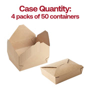 Bulk case of 200 kraft folded paper #2 containers, 4 packs of 50 containers, perfect for restaurant takeout, delivery, and high-volume catering.
