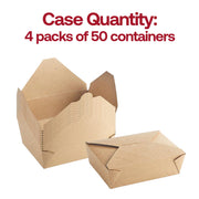 Bulk case of 200 kraft folded paper #3 containers, 4 packs of 50 containers, perfect for restaurant takeout, delivery, and high-volume catering.
