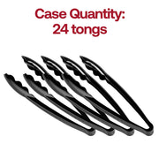 Bulk case of 24 black heavyweight PP disposable serving tongs, perfect for concession stands, caterers, and high-volume food service.
