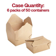 Bulk case of 300 kraft folded paper #8 containers, 6 packs of 50 containers, perfect for restaurant takeout, delivery, and high-volume catering.
