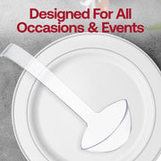Bulk case of 48 clear disposable plastic ladles, perfect for catering, parties, and large gatherings.