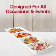 Bulk pack includes 8 sets of 3 white 4-section trays, totaling 24 trays for catering and party service