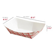 Bulk pack of 1000 jumbo red plaid paper food boats (4 packs of 250), perfect for high-volume concession stands and professional food trucks.