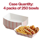 Bulk pack of 1000 red plaid paper food boats, 4 packs of 250 trays each, perfect for professional concession stands and food trucks.