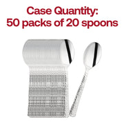 Bulk pack of 1000 silver hammered plastic spoons, 6.75 inches – High-quality disposable spoons with a sophisticated hammered grip and sleek silver finish.