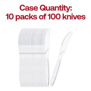 Bulk pack of 1,000 disposable clear plastic knives, perfect for large gatherings, buffets, and food service