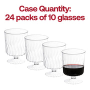 Bulk pack of 240 clear plastic pedestal wine glasses, 8 oz. size, great for large gatherings, catering, and bar service