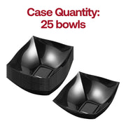 Bulk pack of 25 128 oz black wave square plastic bowls, 25 packs of 1 bowl each, perfect for professional catering and large-scale event hosting.
