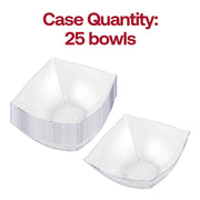 Bulk pack of 25 128 oz clear wave square plastic bowls, 25 packs of 1 bowl each, perfect for professional catering and large-scale event hosting.