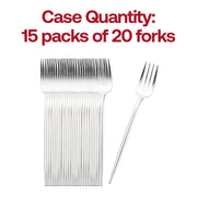 Bulk pack of 300 shiny silver Moderno 8.4" plastic dinner forks, ideal for catering, weddings, and large gatherings