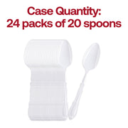 Bulk pack of 480 disposable white Baroque plastic dinner spoons, perfect for catered events and formal gatherings