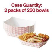 Bulk pack of 500 jumbo 5 lb red plaid paper food boats (2 packs of 250), perfect for professional food stands, catering, and large-scale event hosting.