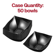 Bulk pack of 50 64 oz black wave square plastic bowls, 50 packs of 1 bowl each, perfect for professional catering and large-scale event hosting.
