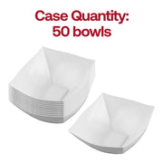 Bulk pack of 50 64 oz white wave square plastic bowls, 50 packs of 1 bowl each, perfect for professional catering and large-scale event hosting.
