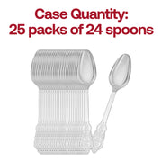Bulk pack of 600 silver baroque plastic spoons, 7.3 inches – High-quality disposable cutlery with a classic baroque-inspired handle design.