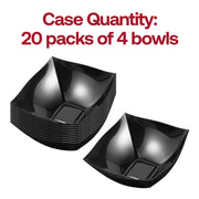 Bulk pack of 80 16 oz black wave square plastic bowls, 20 packs of 4 bowls each, perfect for professional catering and large-scale event hosting.
