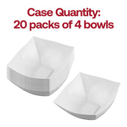 Bulk pack of 80 8 oz white wave square plastic bowls, 20 packs of 4 bowls each, perfect for professional catering and large-scale event hosting.
