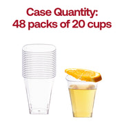 Bulk pack of 960 clear plastic square shot glasses, 2 oz. size, ideal for bars, weddings, parties, and large-scale events