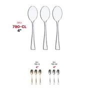Bulk pack of 960 disposable clear mini plastic tasting spoons, perfect for catering, buffets, and food festivals