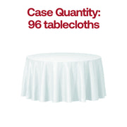 Bulk pack of 96 clear round plastic tablecloths, 84", versatile and practical for large gatherings and catering events