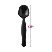 Bulk set of 150 black plastic serving spoons, 9.75 inches each, designed for easy and efficient food service