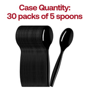 Bulk set of 150 black plastic serving spoons, 9.75 inches each, designed for easy and efficient food service