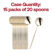 Bulk set of 300 shiny gold Moderno plastic dinner spoons, 8.1 inches, ideal for restaurants, large events, and catered occasions