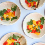 Bulk set of 4 packs with 25 mini palm leaf sauce bowls each, totaling 100 bowls for eco-friendly entertaining