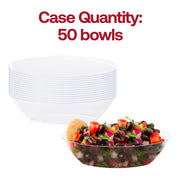 Bulk set of 50 clear oval disposable plastic serving bowls, ideal for professional caterers and large-scale event hosting.