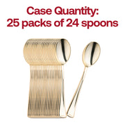 Bulk set of 600 shiny metallic gold plastic spoons, 6.25 inches, perfect for large-scale events, restaurants, and catering needs