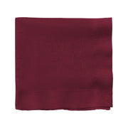 Burgundy red paper cocktail napkins, 10" x 10", soft, absorbent, and stylish, ideal for serving drinks and appetizers.