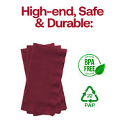 Burgundy red paper dinner napkins, 16" x 16", BPA-free and food-safe, perfect for stylish and worry-free dining.