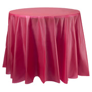 Burgundy round plastic tablecloths, 84-inch diameter, disposable and perfect for parties, dinners, or formal events, case of 96.
