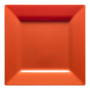 Burnt orange disposable plastic cake plates with a modern square design, 6.5 inches