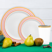 Capture autumn’s beauty with The Friendsgiving Forever Set’s white plates, gold rims, and seasonal accents