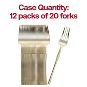 Case of 240 gold disposable plastic dessert forks, 7 inches, featuring a luxurious and modern appeal