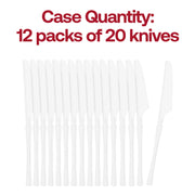 Case of 240 white disposable plastic dinner knives, 8.8 inches, featuring a luxurious and modern appeal