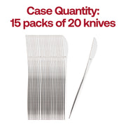 Case of 300 shiny silver Moderno disposable plastic dinner knives, 8.8 inches long, perfect for large events and catering