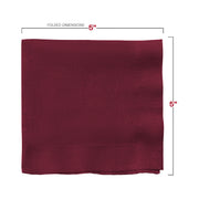Case of 600 burgundy red paper beverage napkins, 10" x 10", designed for large gatherings, banquets, and elegant celebrations.