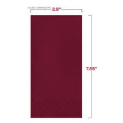 Case of 600 burgundy red paper dinner napkins, 16" x 16", designed for large gatherings, receptions, and formal dining