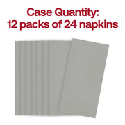 Case of 600 shimmering silver paper dinner napkins, 16" x 16", designed for large gatherings, receptions, and formal dining