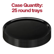 Caterers rely on 14" Black Round Plastic Trays for sturdy, disposable serving of finger foods, sweets, and charcuterie