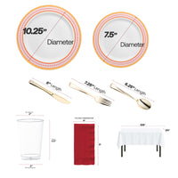 Celebrate friendship with elegant disposable dinnerware featuring red-gold accents for a warm vibe..
