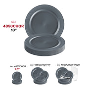 Charcoal gray plastic dinner plates, 10-inch round with a matte finish
