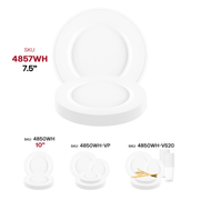 Round disposable appetizer plates in matte milk white plastic, 7.5-inch size, convenient 120-pack for gatherings