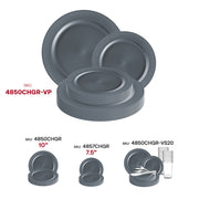Charcoal gray plates featured at a corporate function, creating a professional and modern table presentation