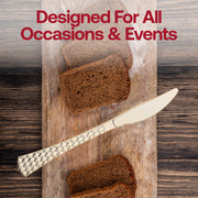 Chic and elegant gold plastic knives, 7.5 inches, with a high-end look; disposable for easy use