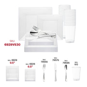 Chic and minimalist party setup using the Clear Square Plastic Wedding Value Set, ideal for upscale dinner parties.
