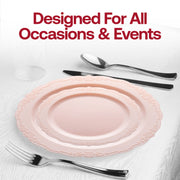 Chic celebration scene highlighted by the Pink Vintage Round Disposable Plastic Wedding Set for graceful events